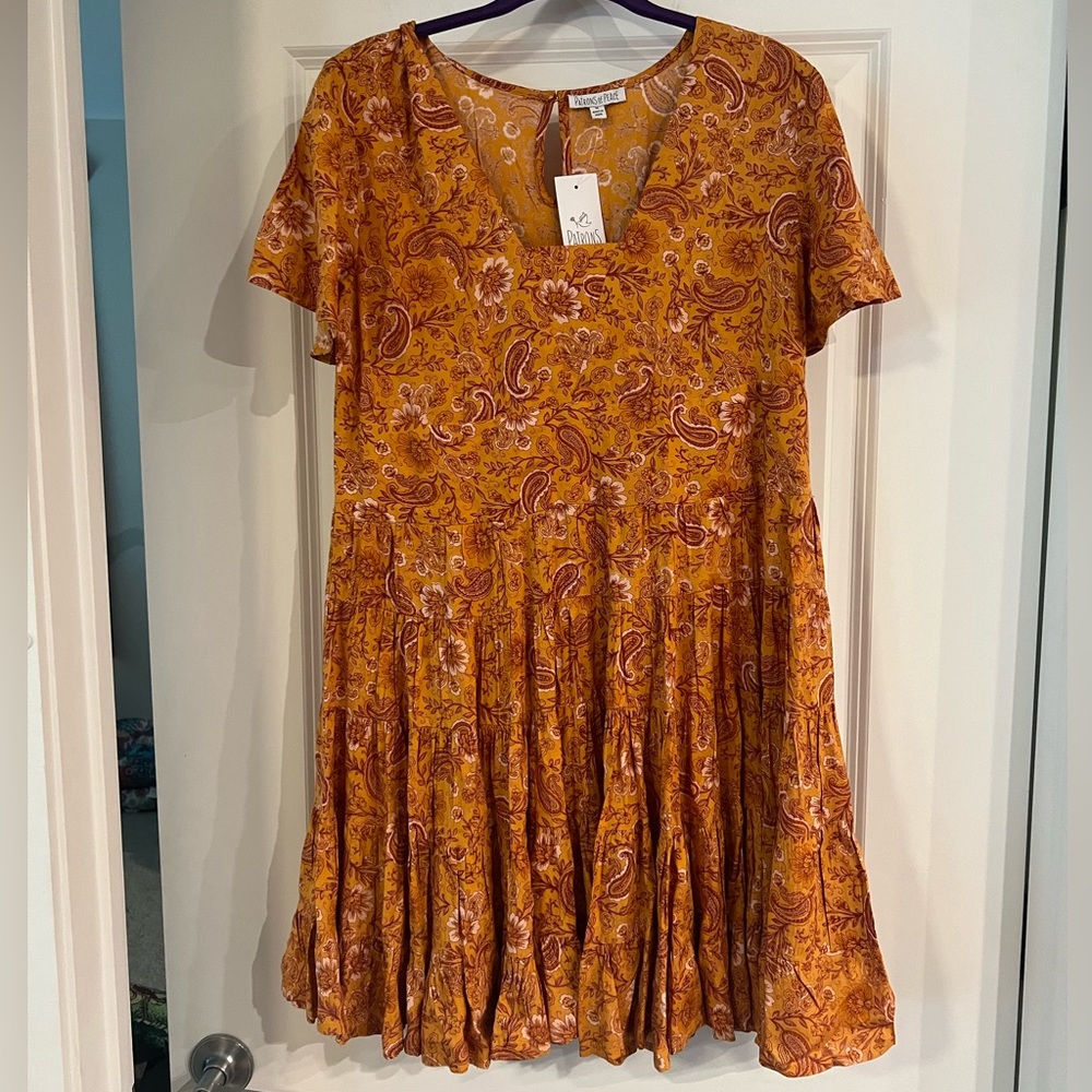 NWT Medium Patrons of Peace Dress, Orange, Brown, and Burgundy